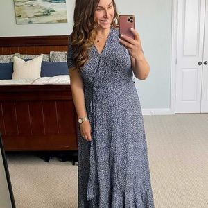 PRETTYGARDEN Summer Wrap Maxi Dress Floral V Neck Ruffle Hem Split